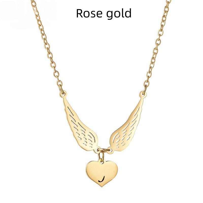 Laser-engraved Hollowed-out Wing Heart Pendant Necklace
