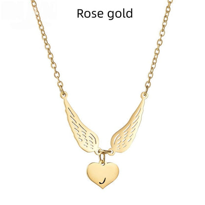 Laser-engraved Hollowed-out Wing Heart Pendant Necklace