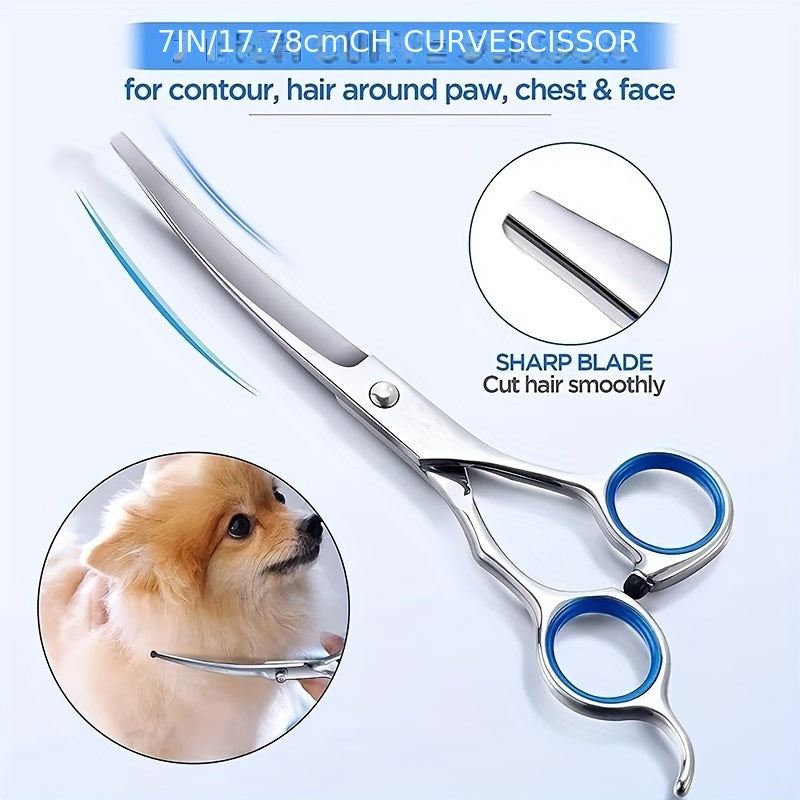 Dog Grooming Scissors Kit Professional Pet Cleaning And Grooming Tool Set- Safety Round Tip Stainless Steel Shears For Dogs & Cats Set