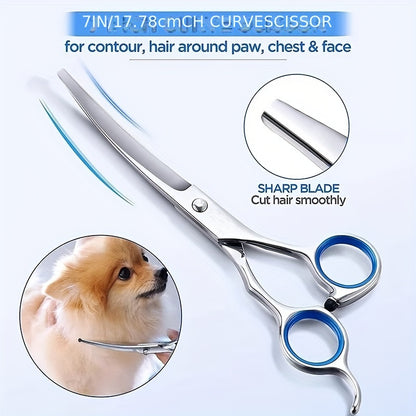 Dog Grooming Scissors Kit Professional Pet Cleaning And Grooming Tool Set- Safety Round Tip Stainless Steel Shears For Dogs & Cats Set