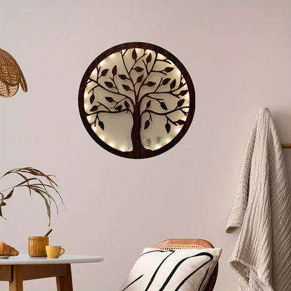 Tree of Life LED Wood Board Decoration - Warm White Night Light with Timer