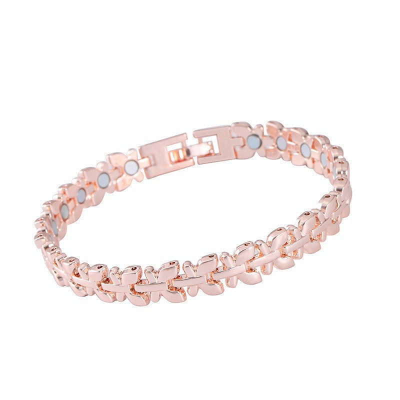 Fashionable, Light-Luxury Lucky Clover Alloy Diamond-Encrusted Single-Row Magnetic Bracelet For Women