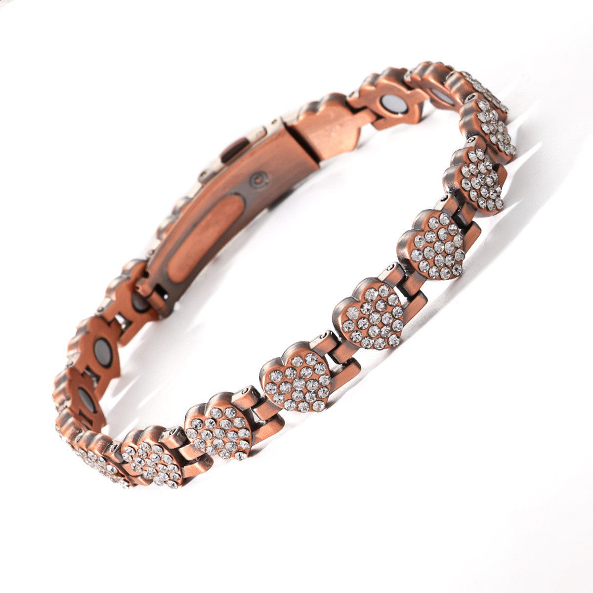 Fashionable, Light-Luxury Lucky Clover Alloy Diamond-Encrusted Single-Row Magnetic Bracelet For Women