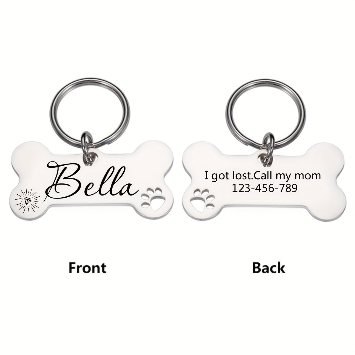 Custom Engraved Silvery Rose Golden Black Stainless Steel Dog Tag - Personalized Dog ID Tag for Dogs Collar - Bone Shaped Dog Name Tag