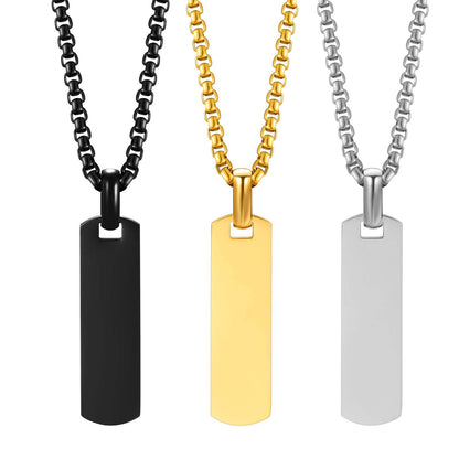 18k Gold Stainless Steel Engraved Three-dimensional Rectangular Bar Pendant Necklace