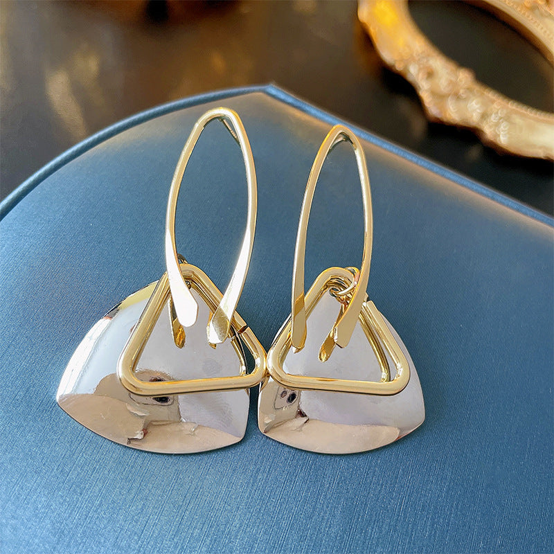 Women's High-End Metallic Hollow Triangle Silver Stud Earrings