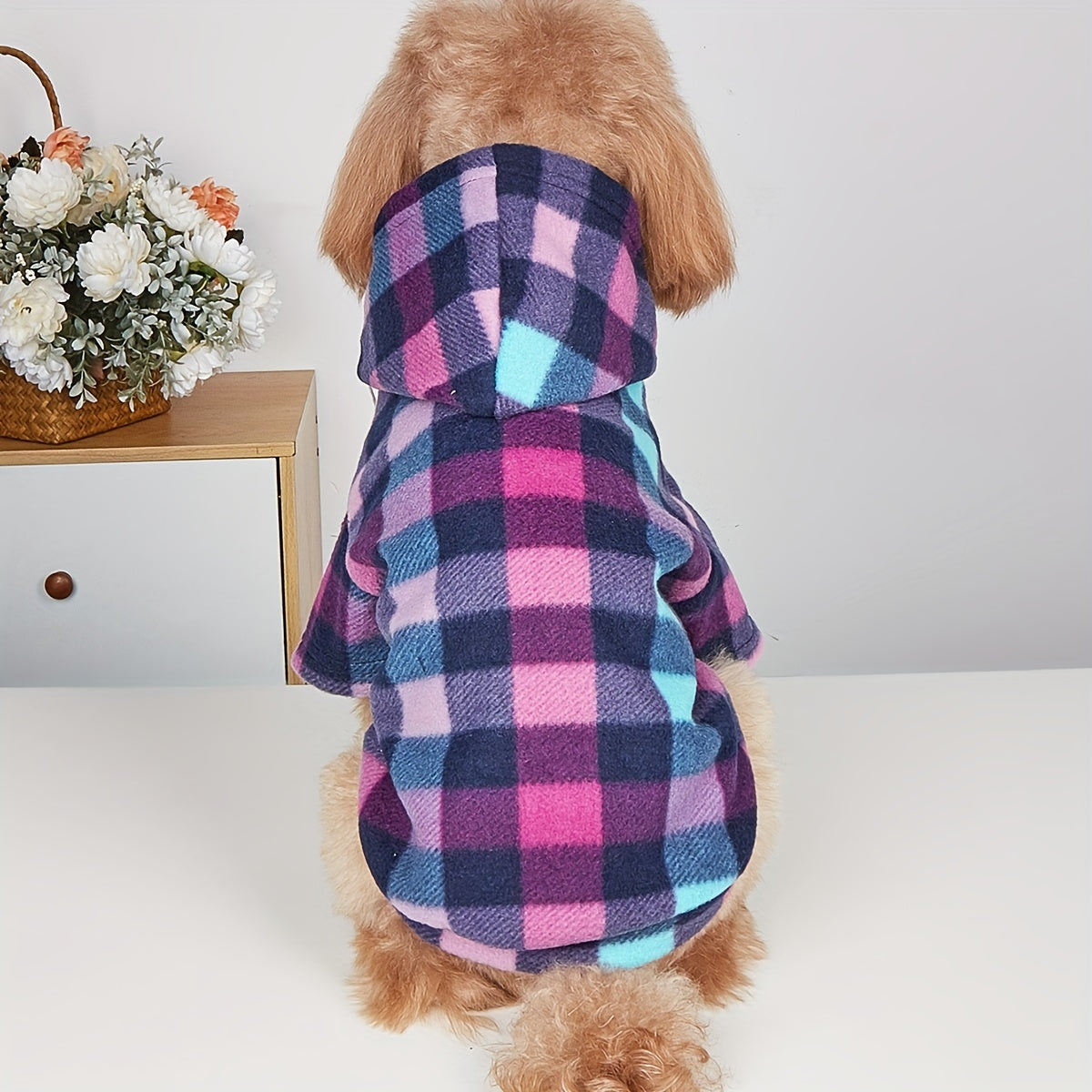 Pet Clothing Sweatshirt, Colorful Plaid -Lined Warm Comfortable Coat for Cats and Dogs
