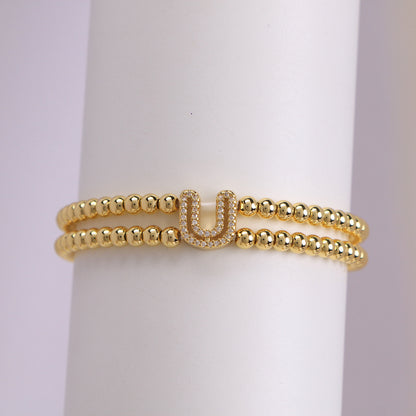Copper-plated 18k Gold Zircon Bead Bracelet