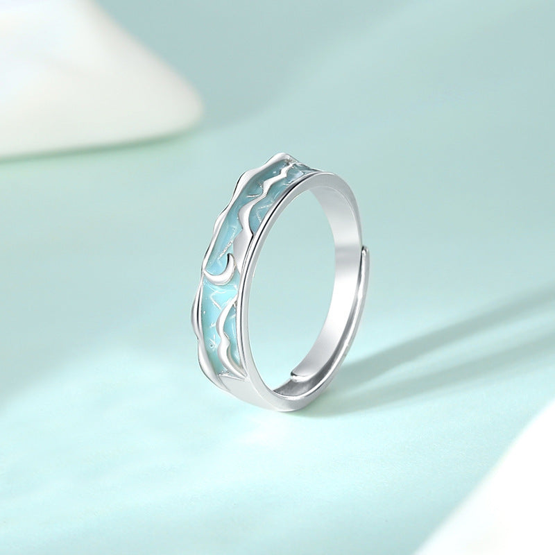 New Jiangnan Misty Rain Ring In Traditional Chinese Style With Blue-and-White Porcelain Pattern