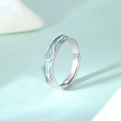 New Jiangnan Misty Rain Ring In Traditional Chinese Style With Blue-and-White Porcelain Pattern