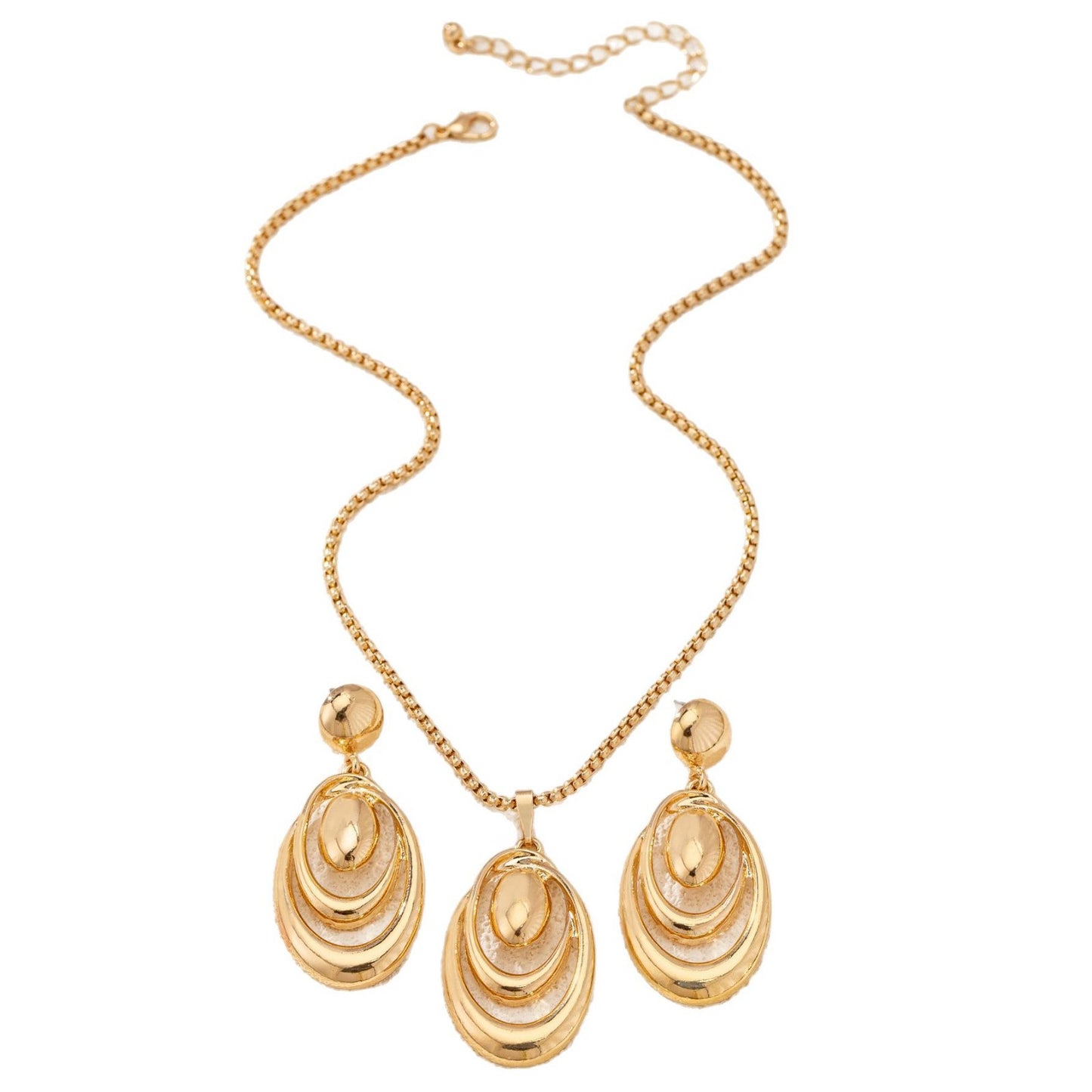 Fashion Creative Multi-ring Drop Shape Earrings Necklace Three-piece Set