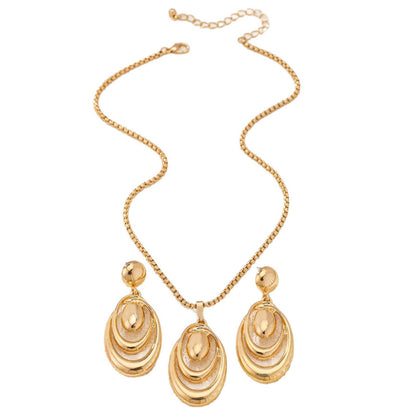 Fashion Creative Multi-ring Drop Shape Earrings Necklace Three-piece Set
