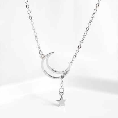Niche Minimalist 925 Sterling Silver Moon And Star Tassel Necklace