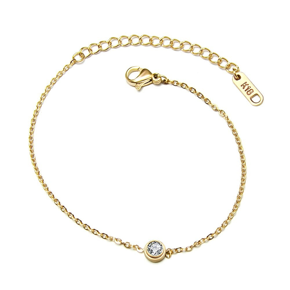 Single-stone Titanium Steel Bracelet For Women 18K Gold Cool And Minimalist Style