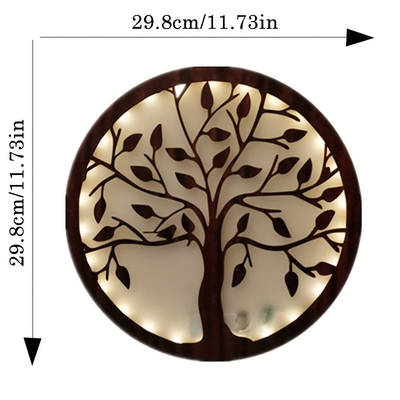 Tree of Life LED Wood Board Decoration - Warm White Night Light with Timer