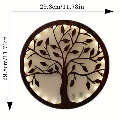 Tree of Life LED Wood Board Decoration - Warm White Night Light with Timer