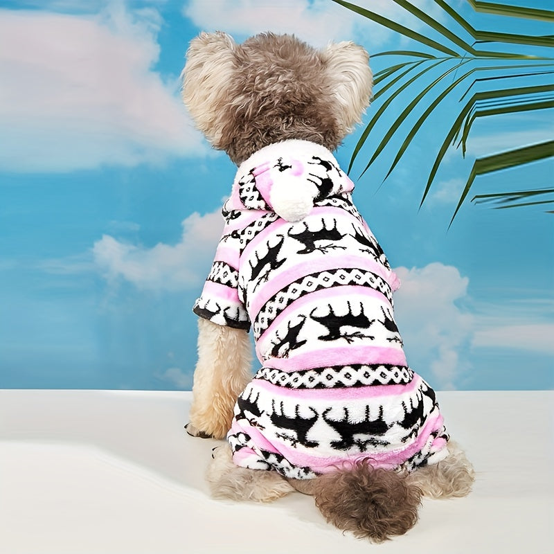 Pet Christmas Reindeer Outfit for Small Dogs, One-Piece Plush Pajamas, Single Pack