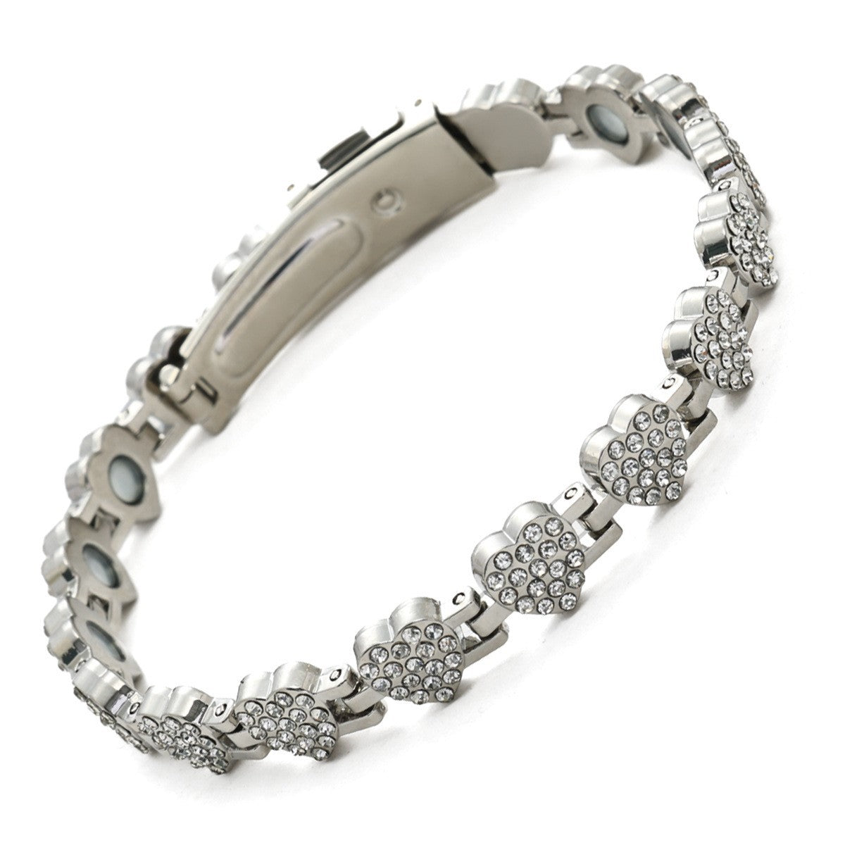 Fashionable, Light-Luxury Lucky Clover Alloy Diamond-Encrusted Single-Row Magnetic Bracelet For Women