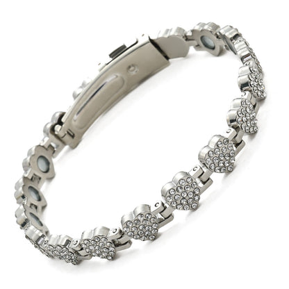 Fashionable, Light-Luxury Lucky Clover Alloy Diamond-Encrusted Single-Row Magnetic Bracelet For Women