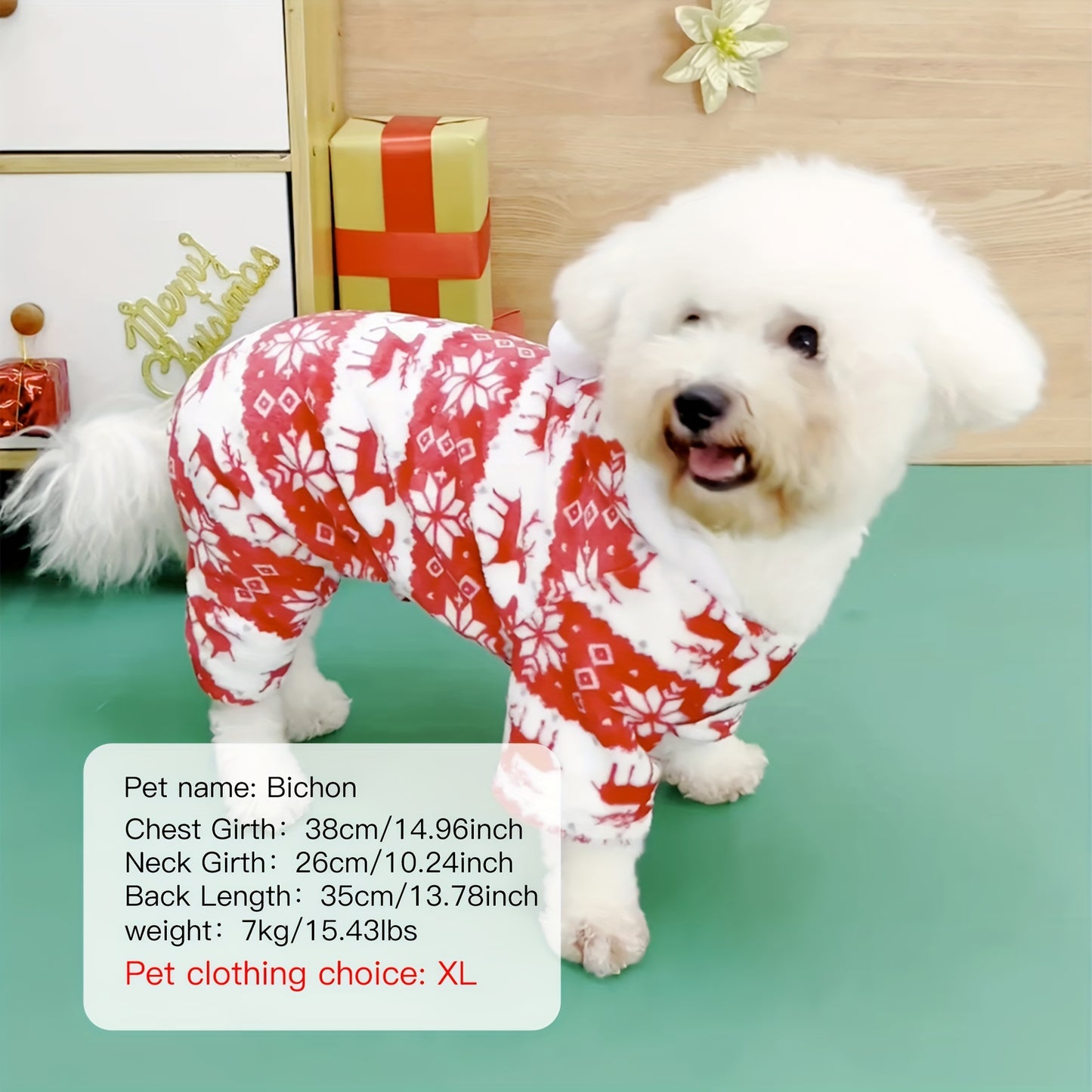 Pet Christmas Reindeer Outfit for Small Dogs, One-Piece Plush Pajamas, Single Pack