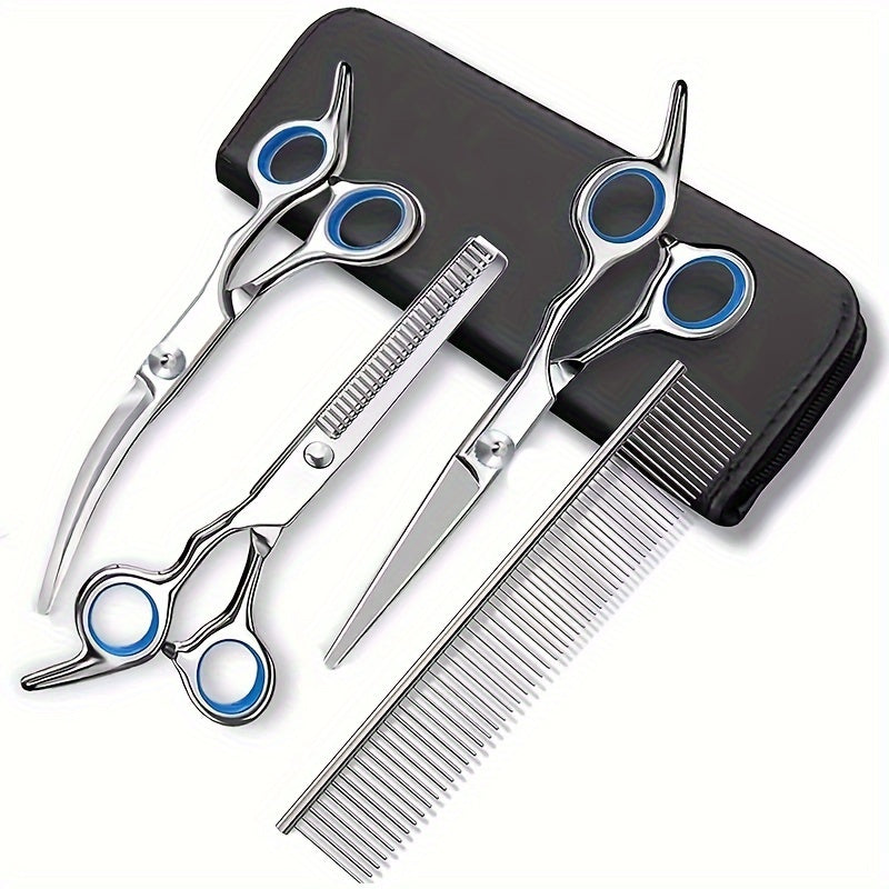 Dog Grooming Scissors Kit Professional Pet Cleaning And Grooming Tool Set- Safety Round Tip Stainless Steel Shears For Dogs & Cats Set
