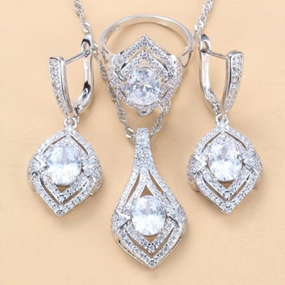 Gem-inlaid Pendant Earrings Necklace Ring Ladies Three-piece Set