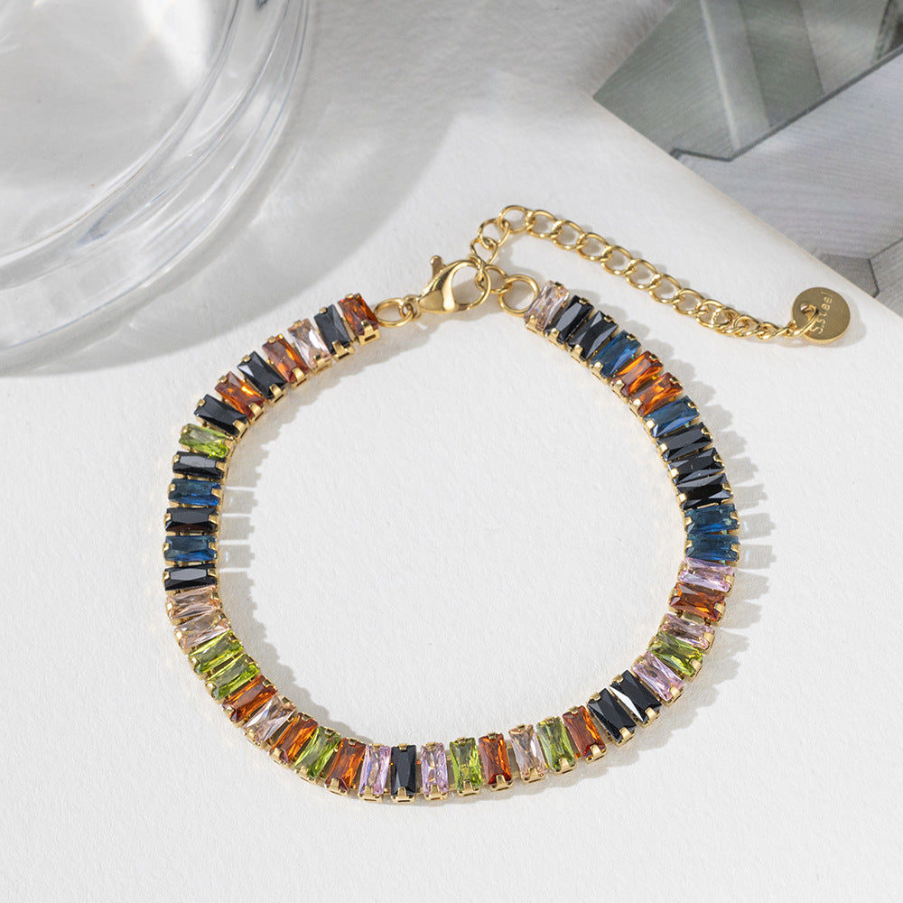 Golden Bracelet With Square-cut  Fully Paved Crystals