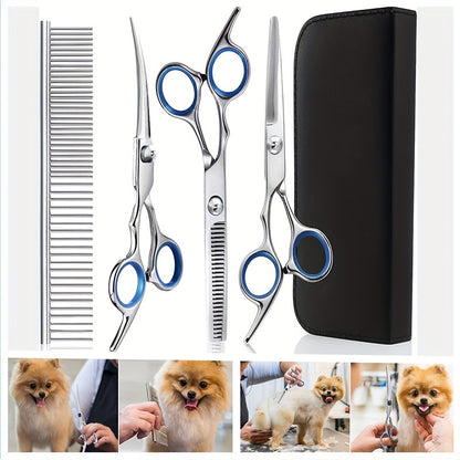 Dog Grooming Scissors Kit Professional Pet Cleaning And Grooming Tool Set- Safety Round Tip Stainless Steel Shears For Dogs & Cats Set
