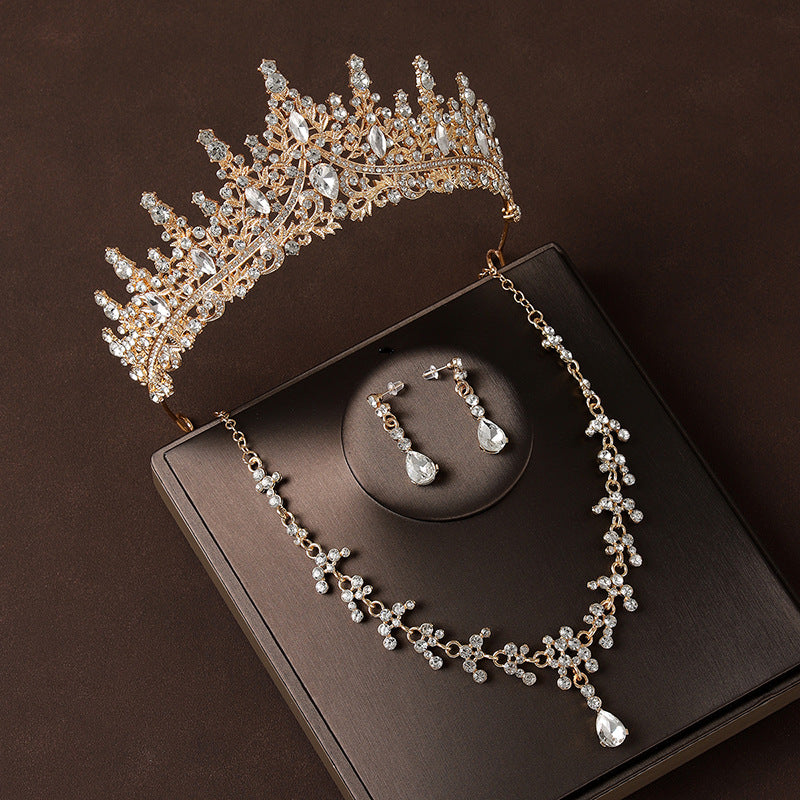 Crown Headdress Necklace Earrings Champagne Gold Vintage