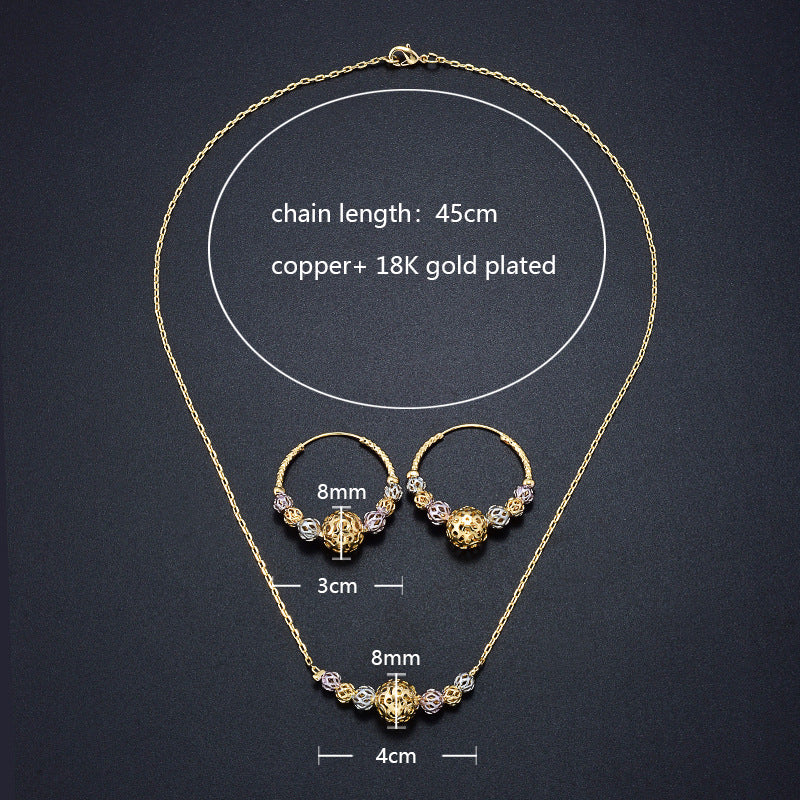 Multicolor Cutout Round Beads Necklace And Earrings Suite Necklace Jewelry