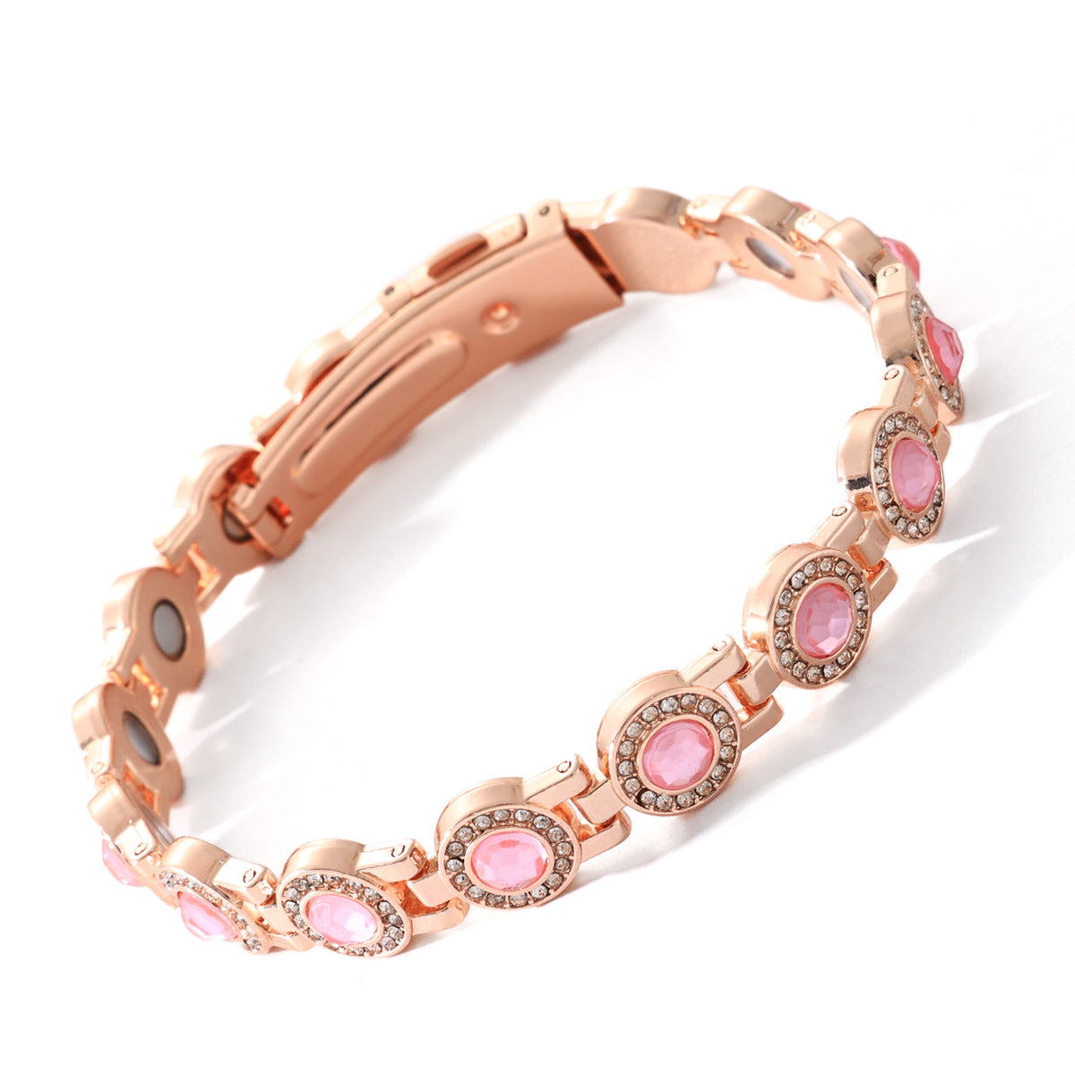 Fashionable, Light-Luxury Lucky Clover Alloy Diamond-Encrusted Single-Row Magnetic Bracelet For Women