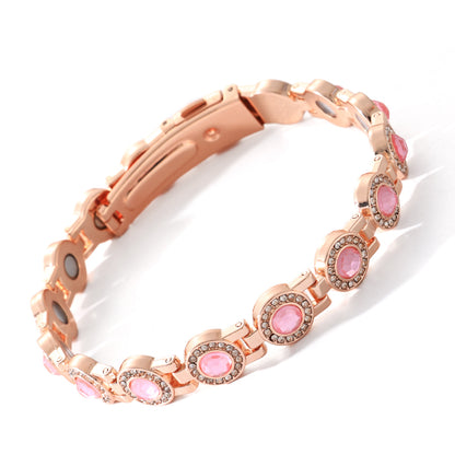 Fashionable, Light-Luxury Lucky Clover Alloy Diamond-Encrusted Single-Row Magnetic Bracelet For Women