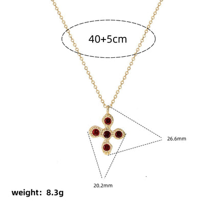 Light Luxury Floral Cross Pendant Delicate Zircon Necklace