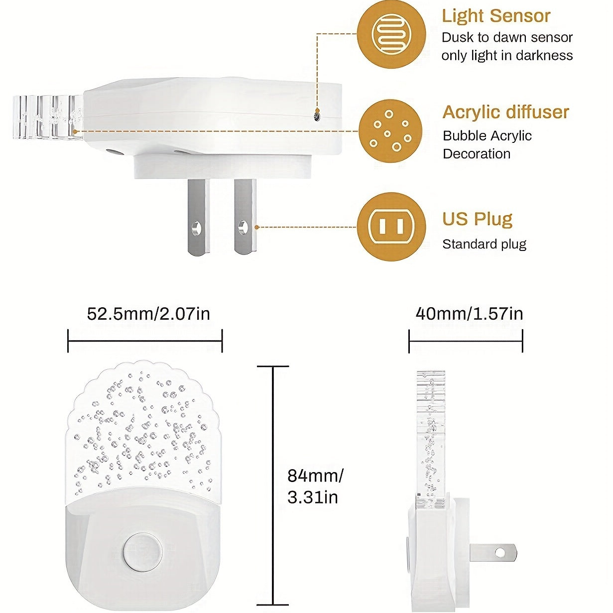 2pcs Night Lights Plug Into Wall, LED Night Light, 8-Color Changing RGB Night Light With Dusk To Dawn Sensor, RGB Mode Nightlight Christmas Gifts