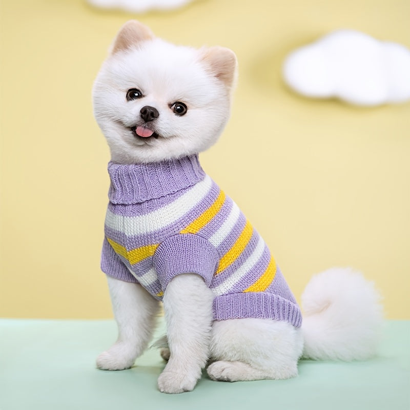 Pet Autumn And Winter Warm Striped Patterned Sweater, Stretchy Two-Legged Collar Sweater for Dogs And Cats.