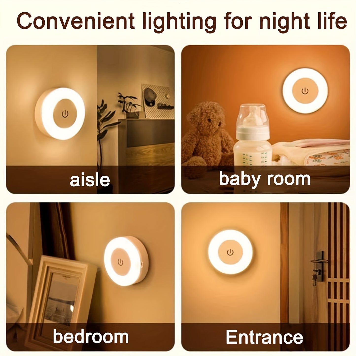 1pc LED Touch Night Light, Bedroom Decorative Light, Dimmable for Nursery, Hallway, Bedroom, Washroom, Living Room, Wardrobe, Cabinet, Warm Light/White Light