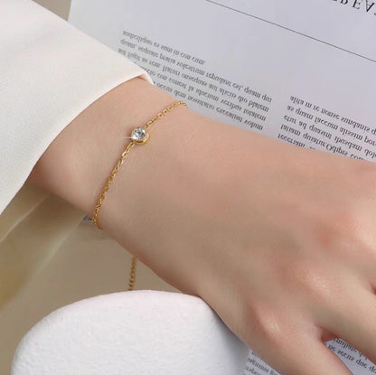 Single-stone Titanium Steel Bracelet For Women 18K Gold Cool And Minimalist Style