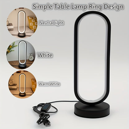 1pc Modern USB-Powered LED Night Light - Adjustable Brightness, Black & White Circular Desk Lamp with Warm Yellow Glow for Bedroom, Living Room, or Study, Sleek Metal Base and Plastic Shade, Lamp for Bedroom