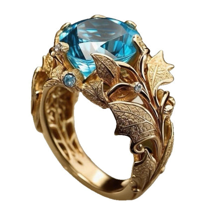 Women's Gold-Plated Ring With Alloy Inlay And Lake-Blue Center Stone