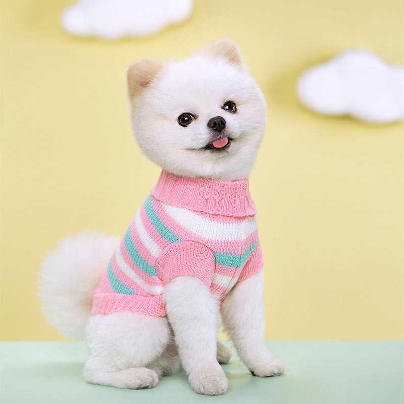 Pet Autumn And Winter Warm Striped Patterned Sweater, Stretchy Two-Legged Collar Sweater for Dogs And Cats.