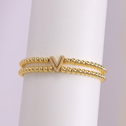 Copper-plated 18k Gold Zircon Bead Bracelet