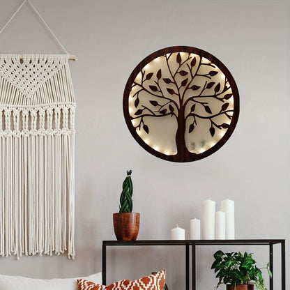 Tree of Life LED Wood Board Decoration - Warm White Night Light with Timer