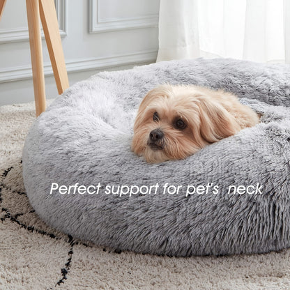 Dog Bed, Round Donut Cuddler Warming Cozy Soft Bed, Faux Fur Plush Cushion Bed For Small Medium Dogs And Cats