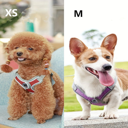 Gray Comfortable Breathable Adjustable Reflective Dog Harness Vest - Polyester, Nighttime Safety Leash Set for Small to Medium Dogs