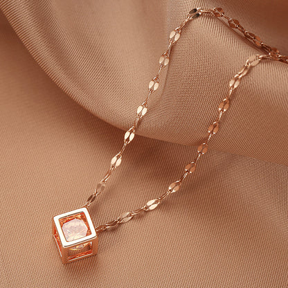 Geometric Hollow Square Zircon Rose Gold Minimalist Necklace