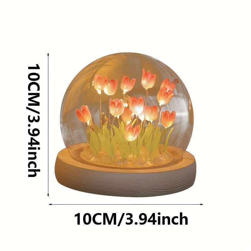 1pc Unique Glass Tulip Night Light - USB Powered, Art Deco Style, Tabletop Decor for Home, Creative Gift for Girls, Besties, and Loved Ones on Valentines Day, Mothers Day, Christmas, and Mid-Autumn Festival