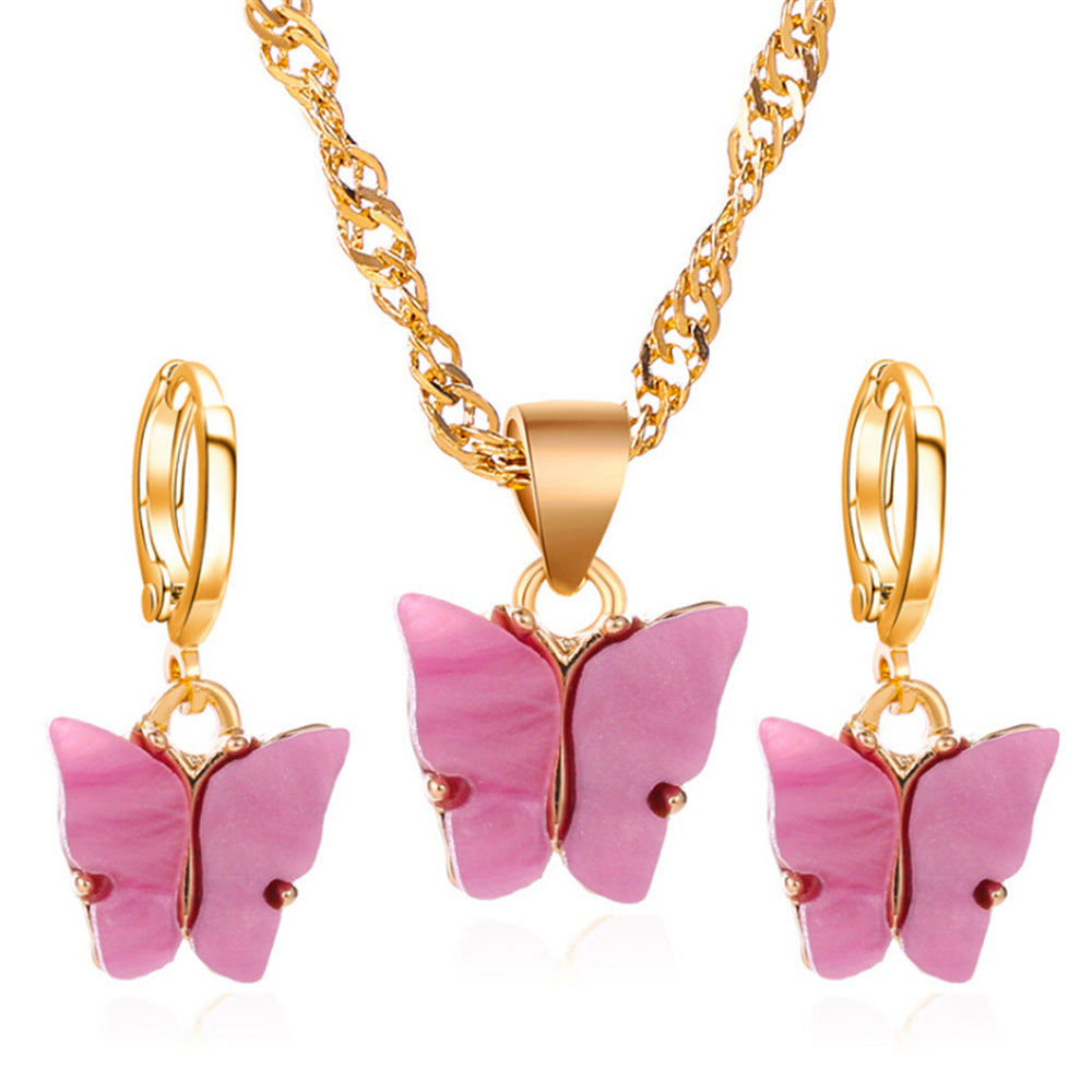 Color Acrylic Butterfly Earrings And Necklace Set
