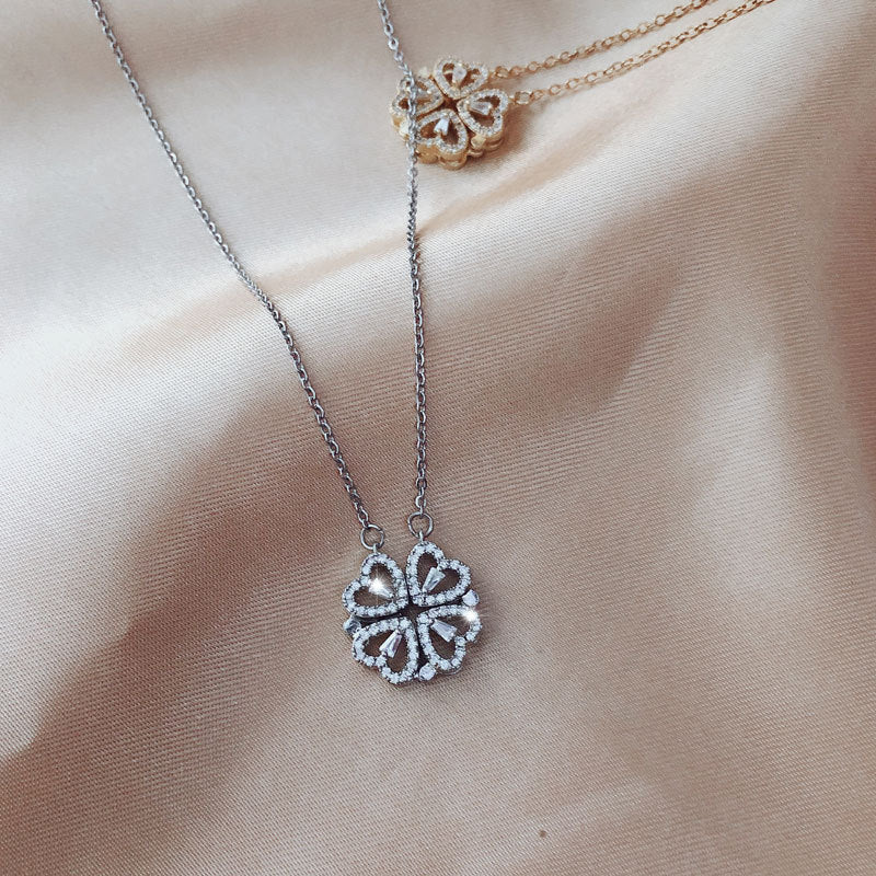 Explosive Style Detachable Deformed Four-leaf Clover Necklace For Women A Multi-wearing Zircon Small Love Short Clavicle Chain.Free Shipping.Delivery Time:2Weeks