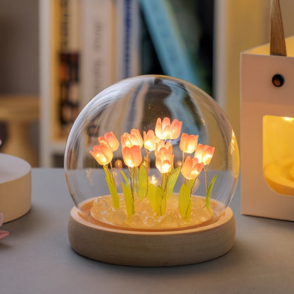 1pc Unique Glass Tulip Night Light - USB Powered, Art Deco Style, Tabletop Decor for Home, Creative Gift for Girls, Besties, and Loved Ones on Valentines Day, Mothers Day, Christmas, and Mid-Autumn Festival