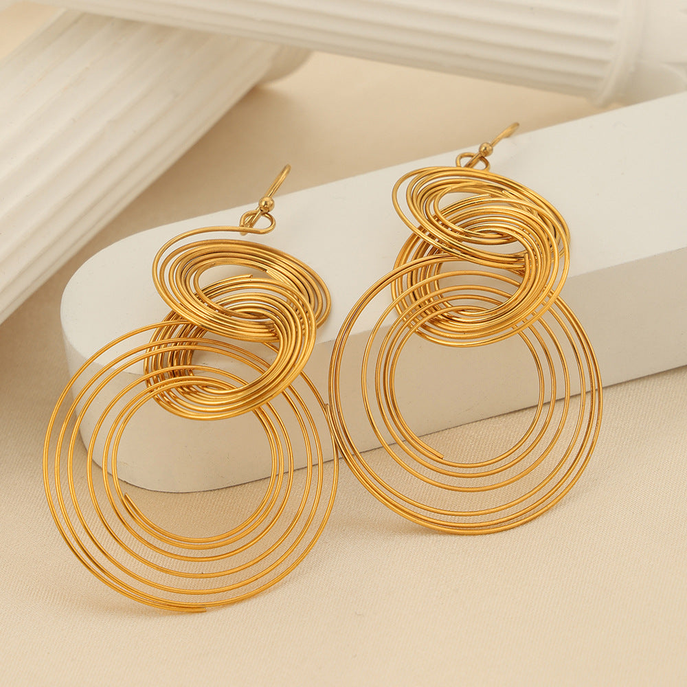 New Stylish Niche-design Titanium Steel Gold-plated Geometric Earrings